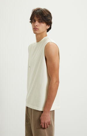 Vintage Wash Off White Comfort Cut Off Muscle T-Shirt image number 4