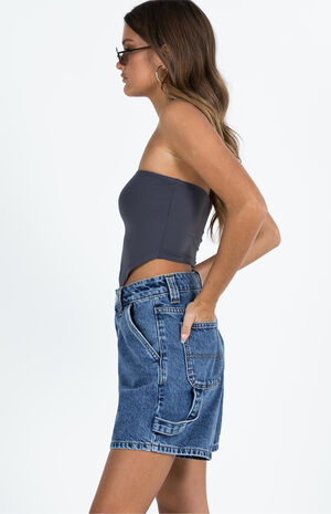 Eco Medium Indigo High Waisted Denim Carpenter Shorts image number 3