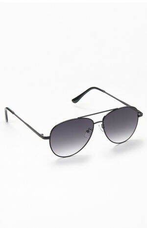 Black Flat Lens Aviator Sunglasses image number 2