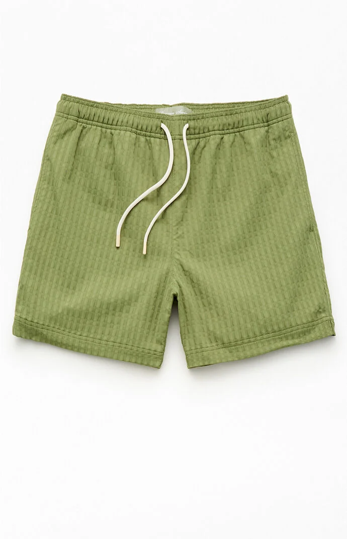 Pacsun Green Hudson Striped 5.5" Swim Trunks