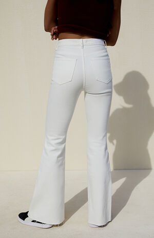 White Button Stretch High Waisted Flare Jeans image number 4