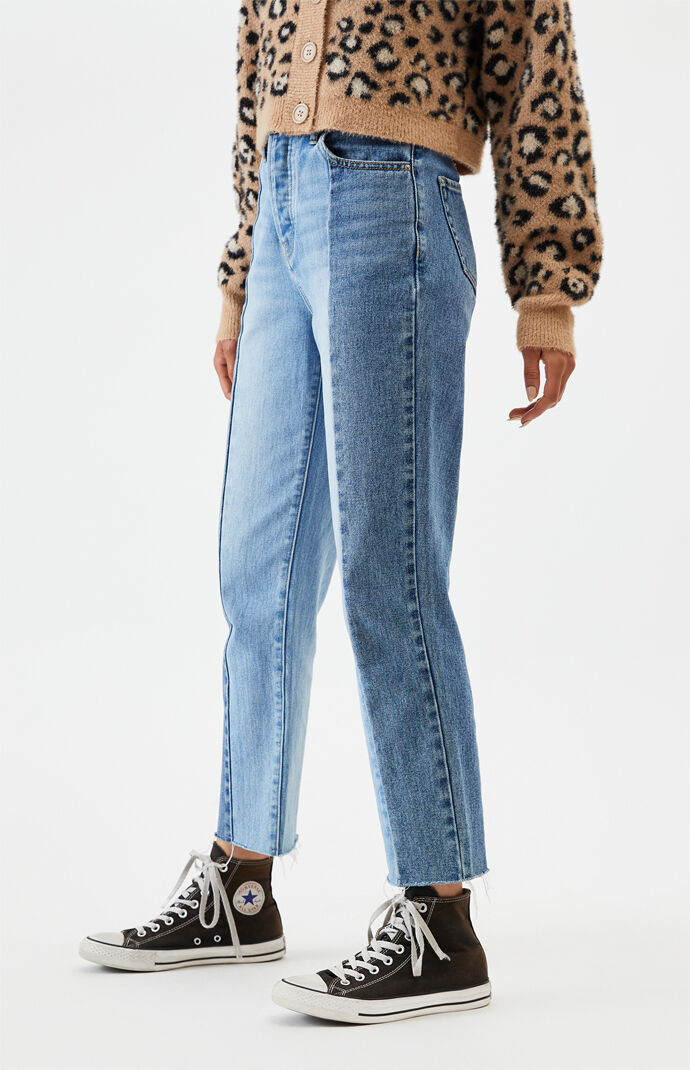 Two Panel High Waisted Straight Leg Jeans