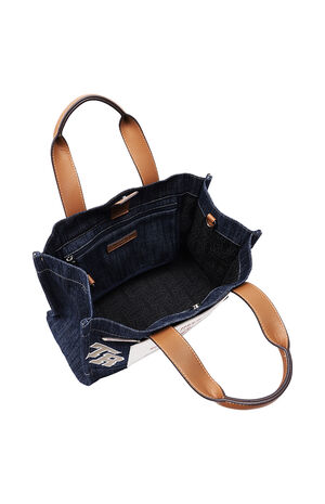 Andy Dark Denim Multi Patch Medium Tote Bag image number 7
