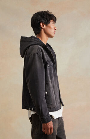 Black Wash Hooded Denim Jacket image number 2