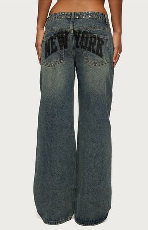 NYC Studded Low Rise Baggy Jeans image number 3
