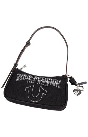 Bling Logo Black Denim Shoulder Bag image number 7