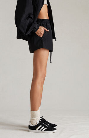 Women's Jet Black Crinkle Nylon Running Shorts image number 3