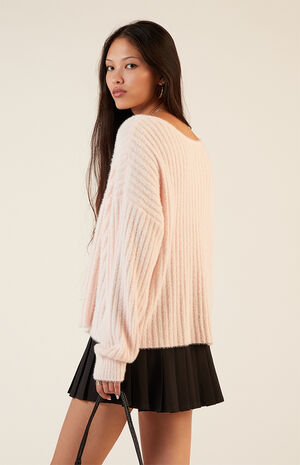 Ginger Fuzzy Knit V-Neck Sweater image number 3