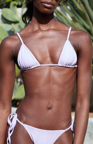 Purple Ribbed Bind Triangle Bikini Top image number 2