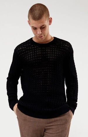 Black Crochet Crew Neck Sweater image number 1