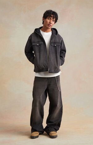 Black Wash Hooded Denim Jacket image number 5