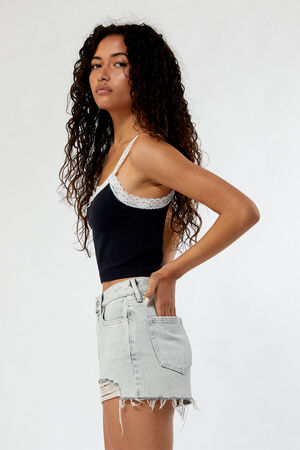 Eco Light Gray Ripped High Waisted Denim Festival Shorts image number 3
