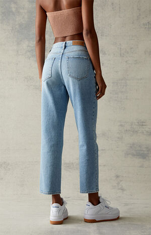 Light Blue High Waisted Straight Leg Jeans image number 4