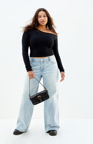 Stretch Light Indigo Curve Low Rise Baggy Jeans image number 5