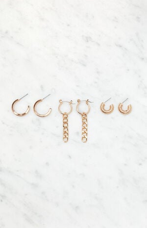 3 Pack Gold Earrings image number 1