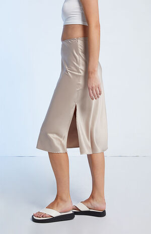 Rose Satin Midi Skirt image number 3