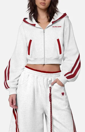 Contrast Cropped Striped Zip Up Hoodie image number 1