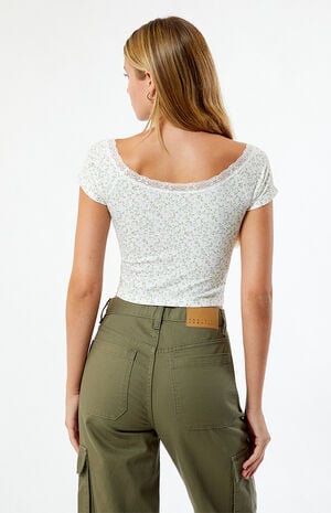 Lace V-Neck Off-The-Shoulder Top image number 3