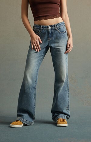Medium Indigo Low Rise Bootcut Jeans image number 2