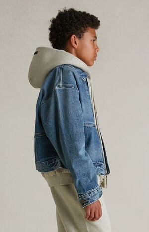 Kids Classic Blue Denim Trucker Jacket image number 3