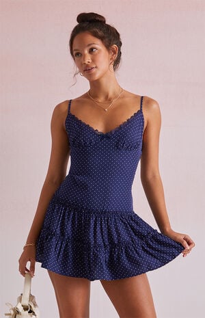 Cece Lace Trim Polka Dot Mini Dress