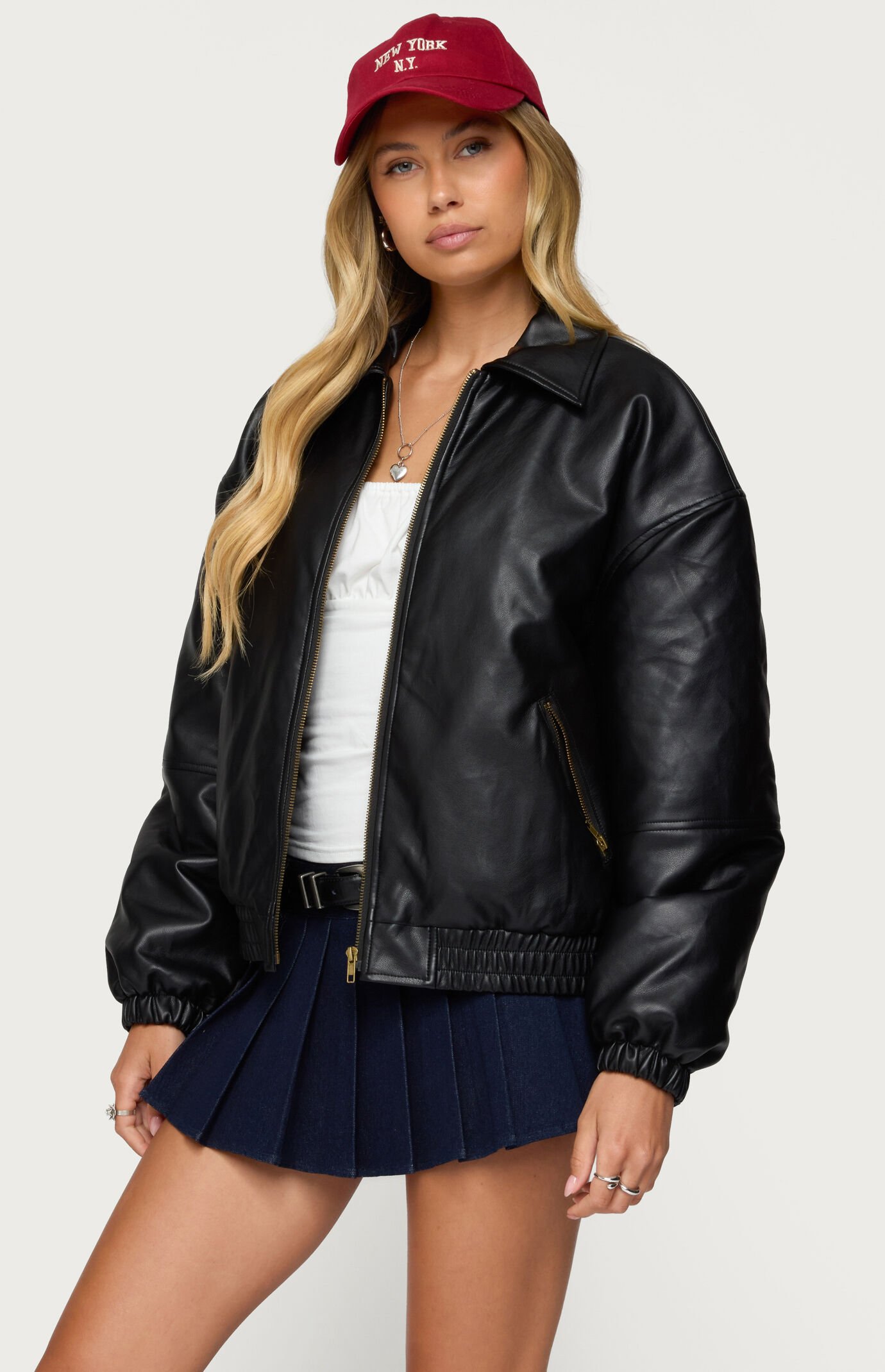 Edikted Halley Faux Leather Bomber Jacket
