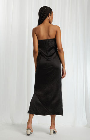 Satin Strapless Midi Dress image number 4