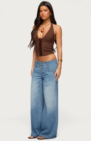 Wide Waistband Low Rise Baggy Jeans image number 4