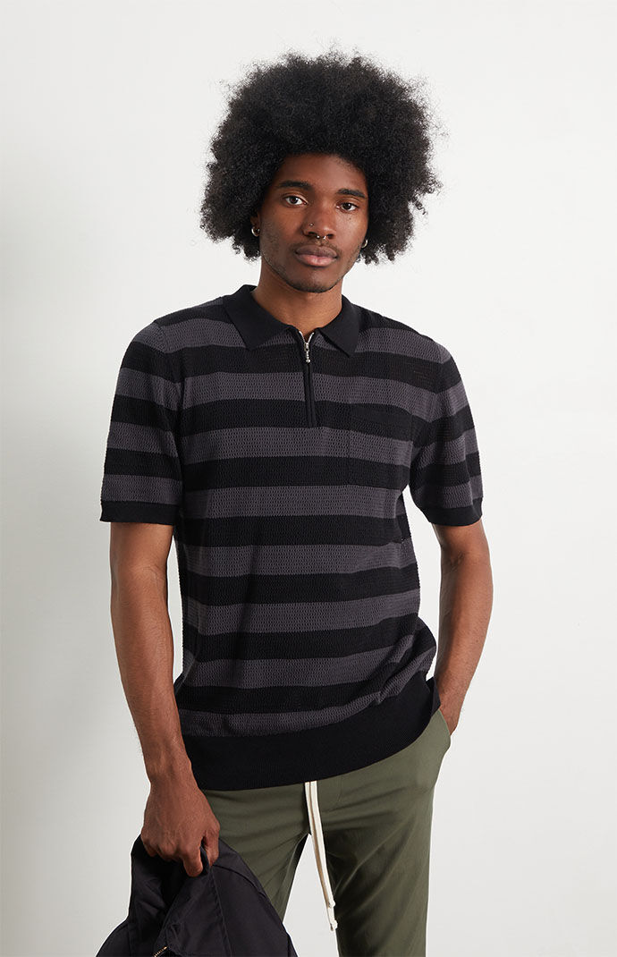 Striped Zip Knit Polo Shirt