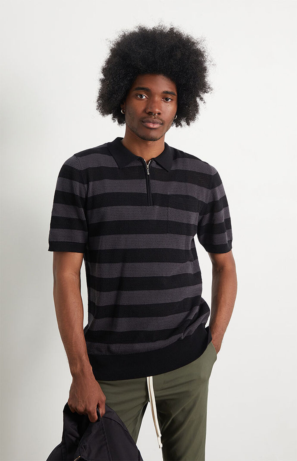Zip Knit Polo Stripe