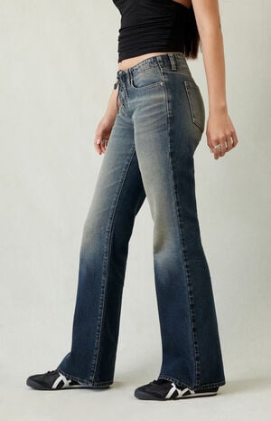 Jade Low Rise Bootcut Jeans Lace-Up Dark Blue image number 4