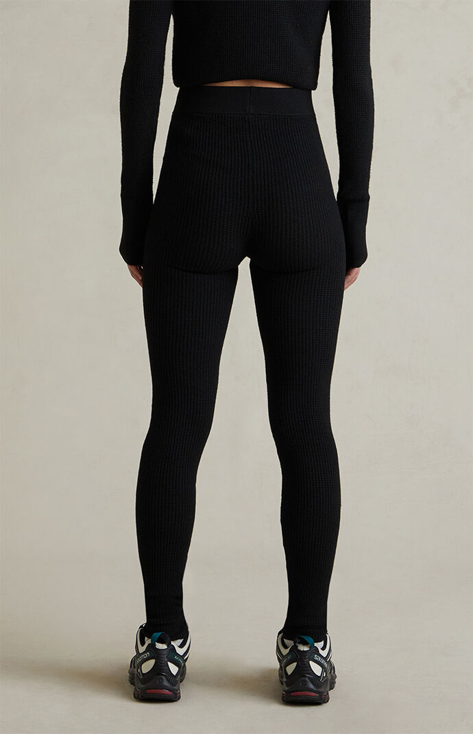 wafu YAK Knit Leggings ブラック Fear of God ESSENTIALS Women's Jet Black Waffle Knit Leggings | Pacsun