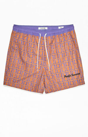 Orange Geometric 15" Swim Trunks image number 1