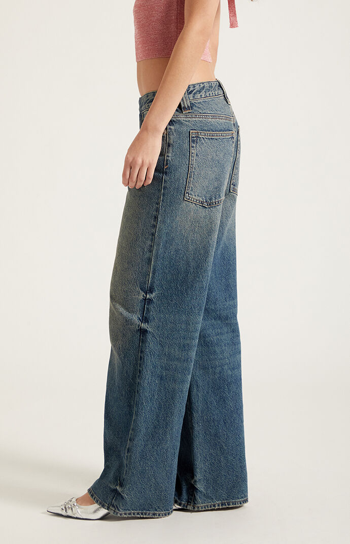 Pacsun Casey Low Rise Baggy Jeans Belt Tab Dark Blue
