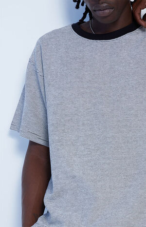 White & Black Striped Cropped Oversized T-Shirt image number 2