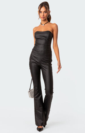 Luna Faux Leather Flared Jumpsuit image number 5