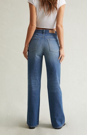 Madison High Waisted Girlfriend Jeans Stretch Medium Blue image number 4