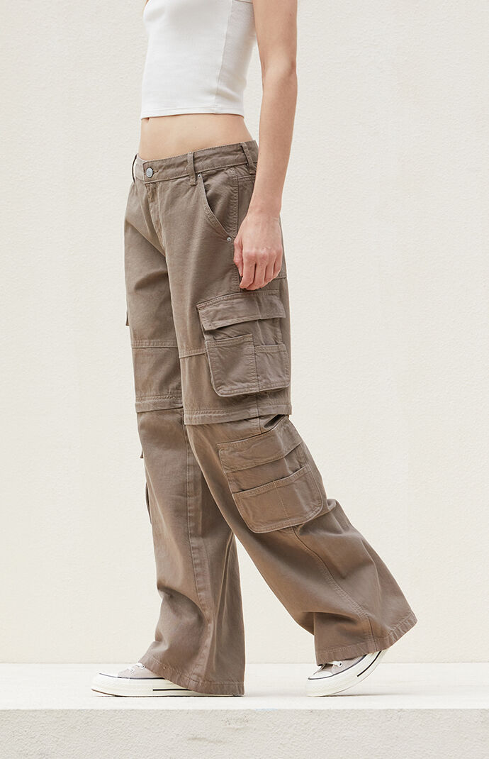 Pacsun Tan Zip Off Low Rise Baggy Cargo Jeans | PacSun