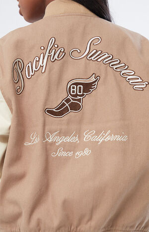 Brown Varsity Bomber Jacket image number 5