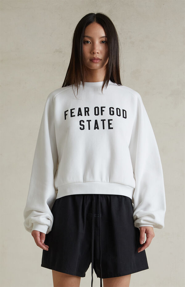 Fear of God ESSENTIALS Women's Bright White Fleece Cropped Crew Neck Sweatshirt