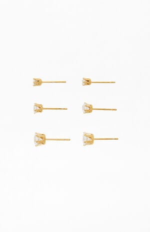 3 Pack Stainless Steel Rhinestone Stud Earrings image number 2