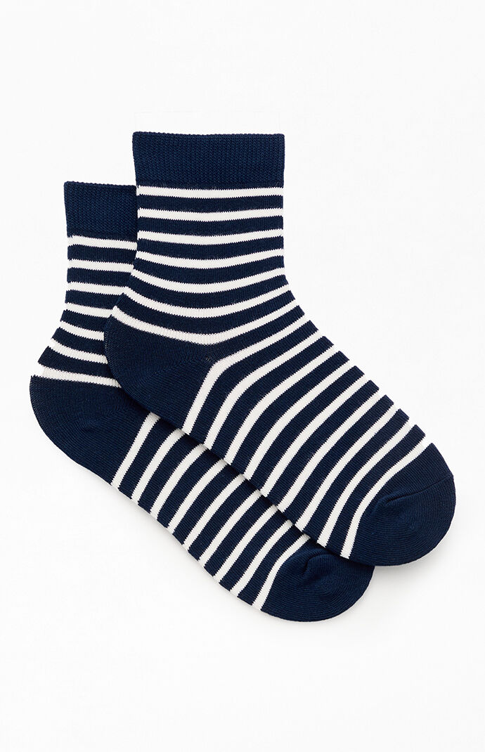 John Galt Navy & White Striped Quarter Ankle Socks