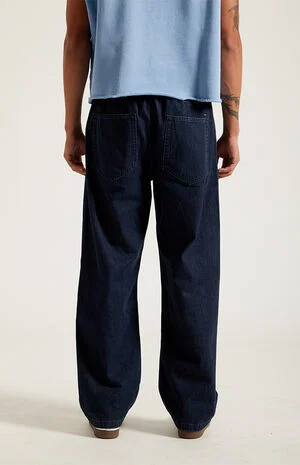 Dark Blue Straight Drawstring Pants image number 4