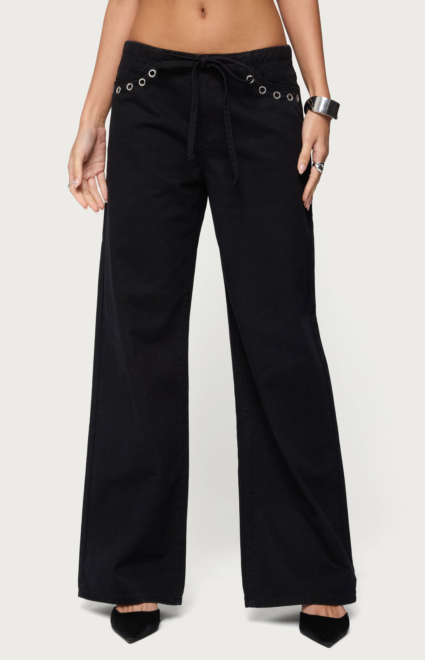 Edikted Grommet Tie Waist Low Rise Jeans