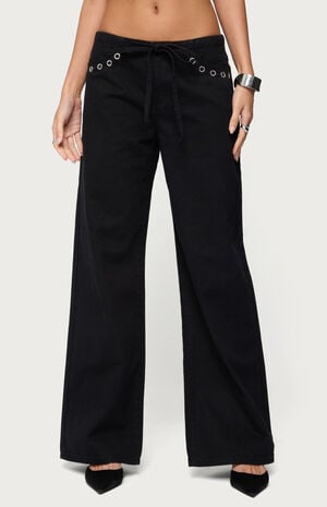 Grommet Tie Waist Low Rise Jeans image number 1