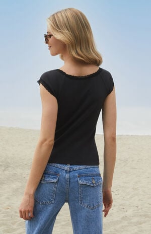 John Galt Black Larissa Lace Top | PacSun