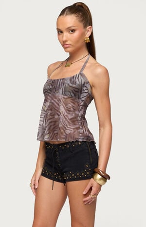 Tiger Print Mesh Babydoll Top image number 2