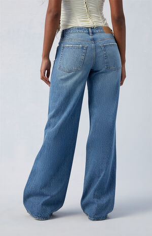 Eco Medium Blue Ripped Low Rise Baggy Jeans image number 5