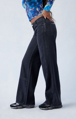 Black Seamed Low Rise Baggy Jeans image number 4