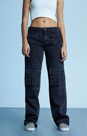 Black Low Rise Utility Cargo Pants image number 2